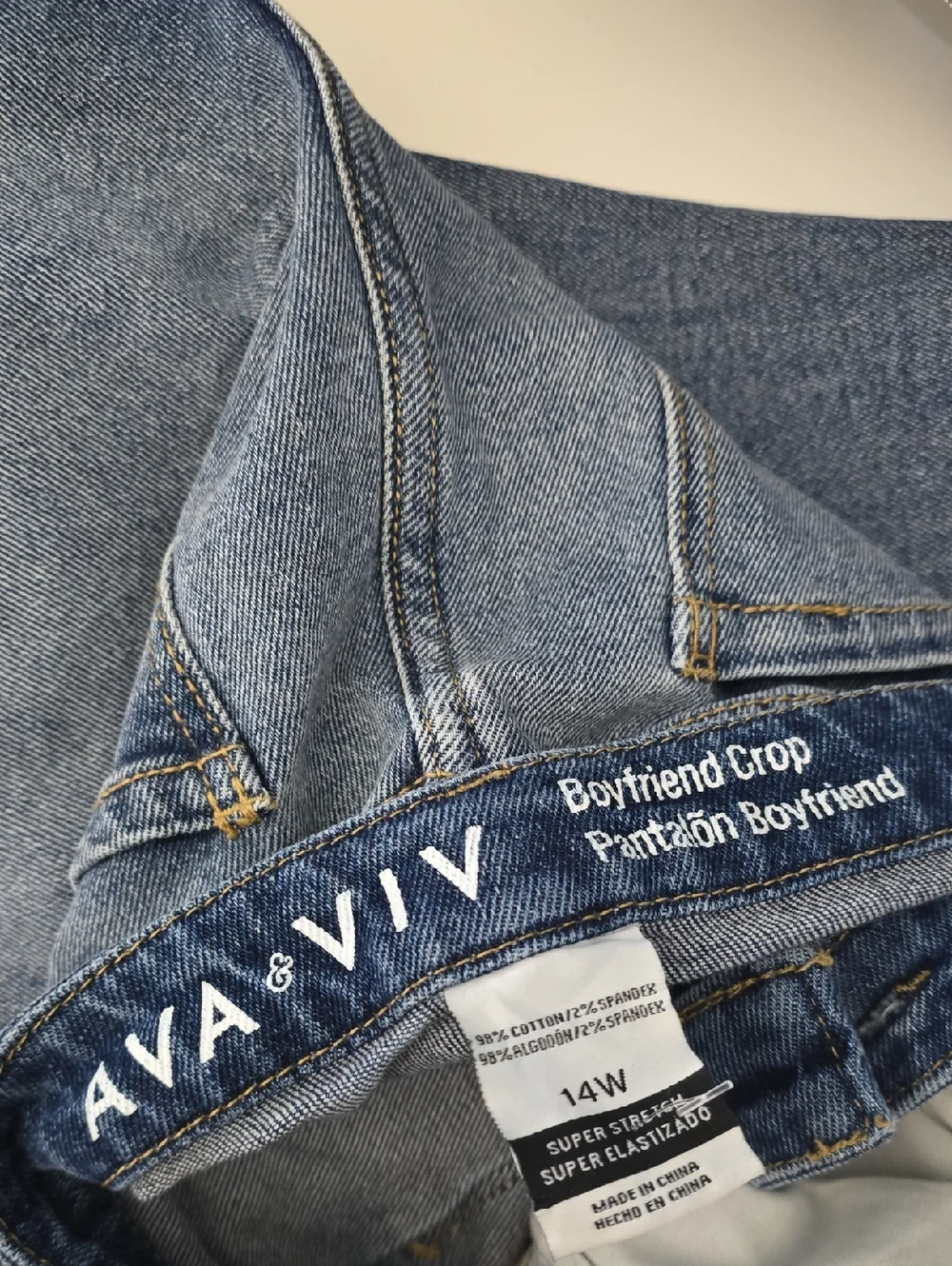Ava & Viv Jeans Women's Size 14 Wide 14W Blue Boyfriend Crop Denim Jean